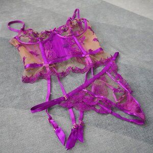 Honey Birdette Amethyst Madison Bustier + Thong Set 10E 32DDD/F 32E 70F Medium